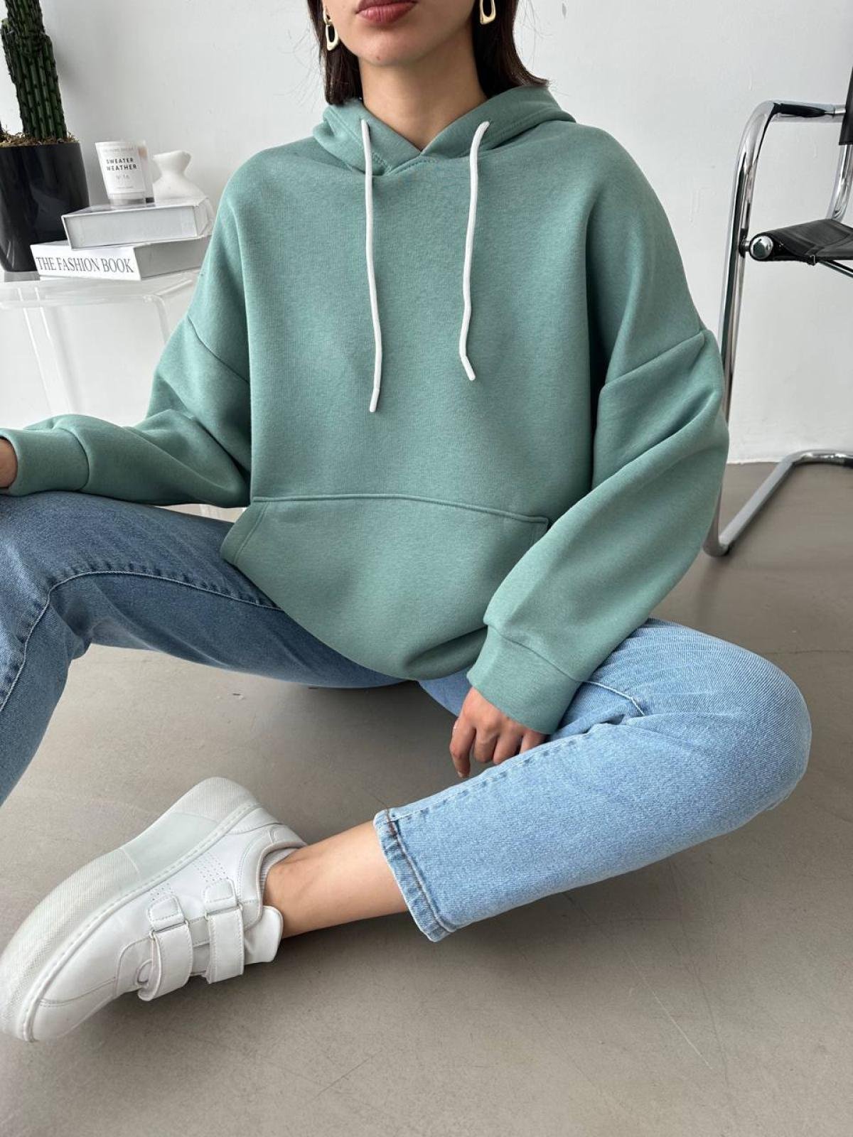 Women oversize hoodie wholesale Persian Green color From Turkey