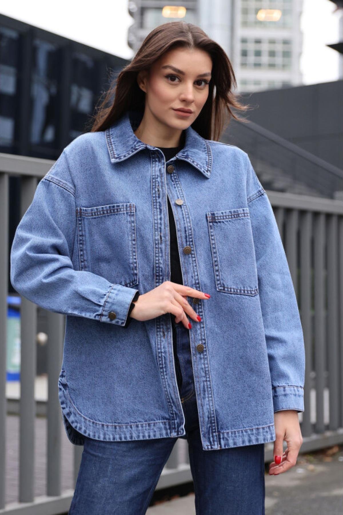 Women oversized denim jacket wholesale Blue color Wholesale Jacket
