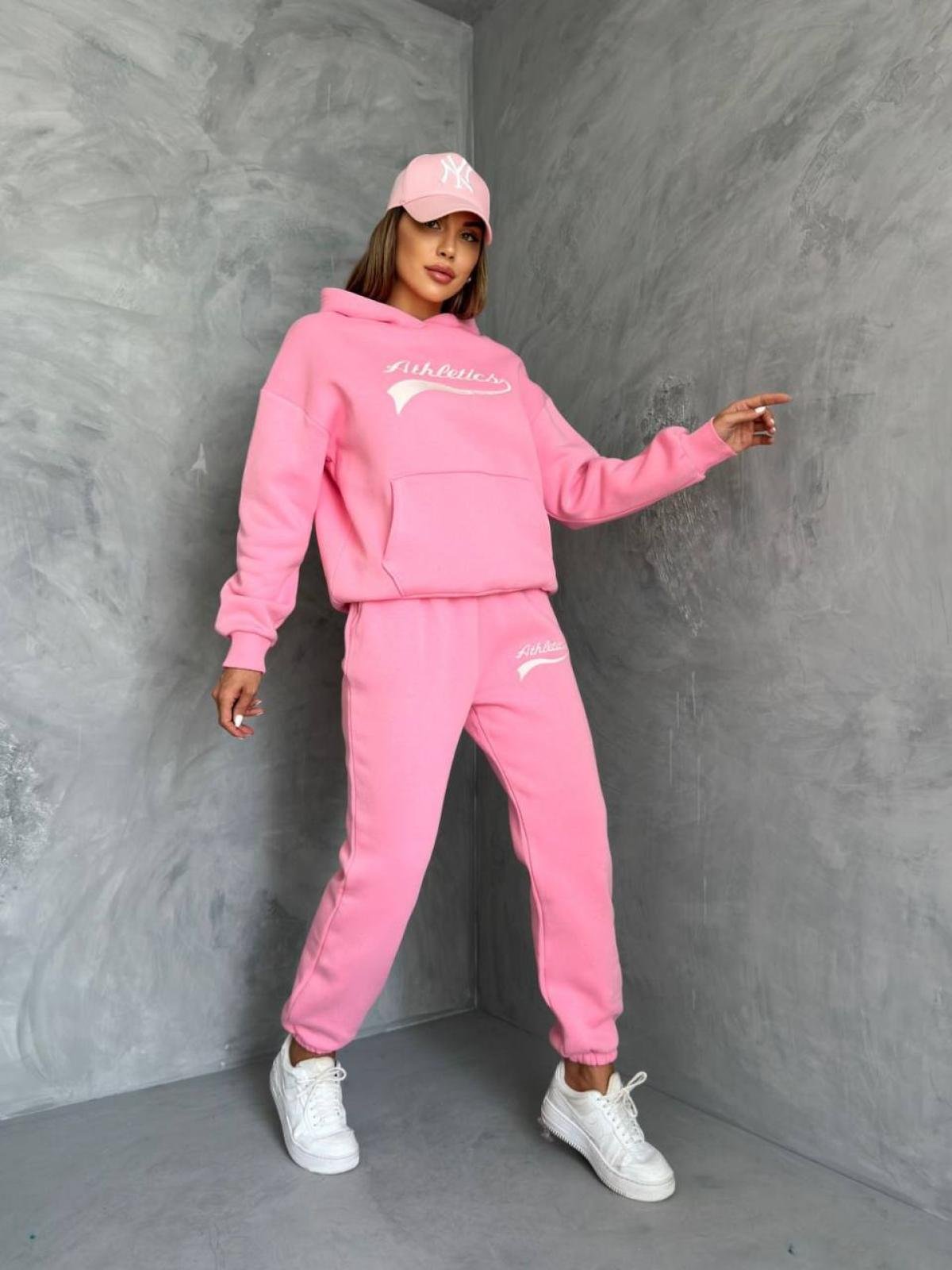 Women printed hoodie and sweatpants set wholesale French Pink color Wholesale Tracksuit Set