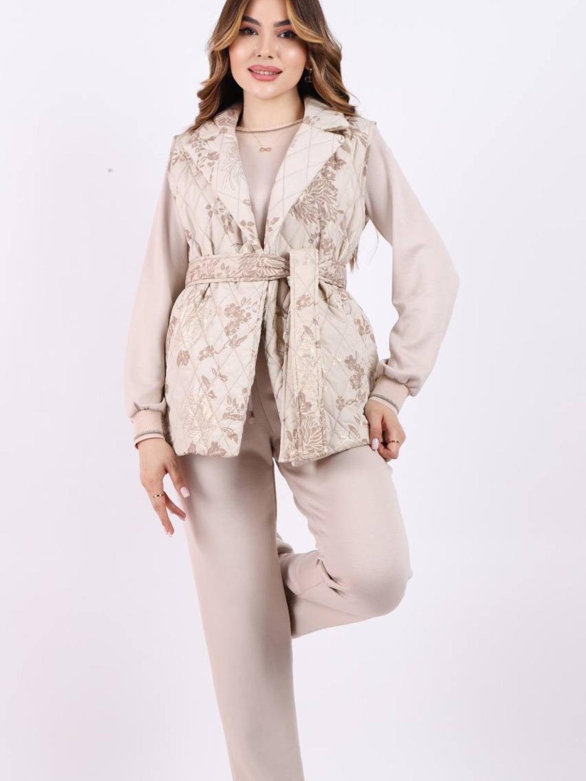 Women quilted vest and sweatsuit Plus size wholesale Cream color Wholesale Tracksuit Set