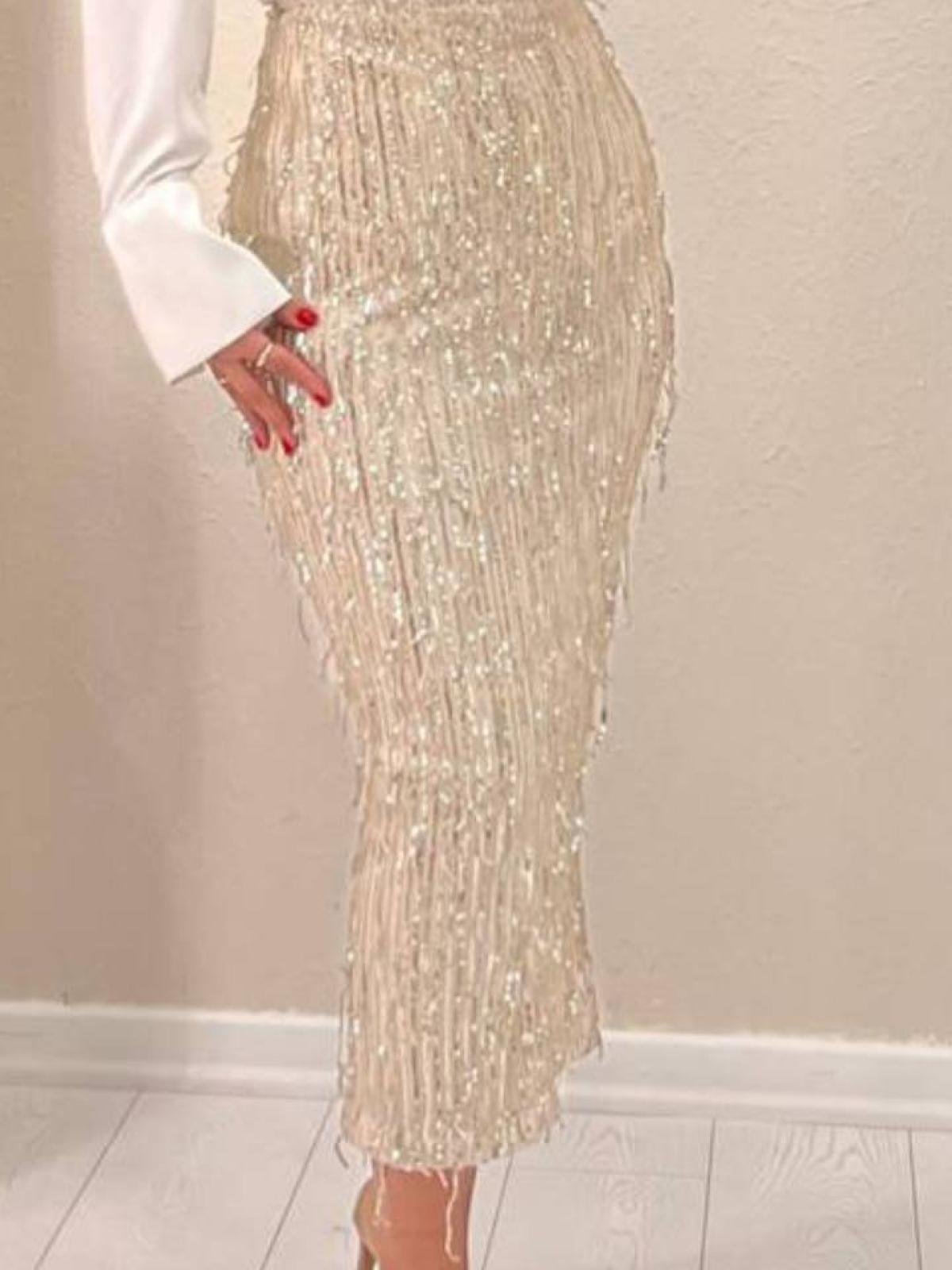 Women sequin midi skirt wholesale Cream color Wholesale Midi