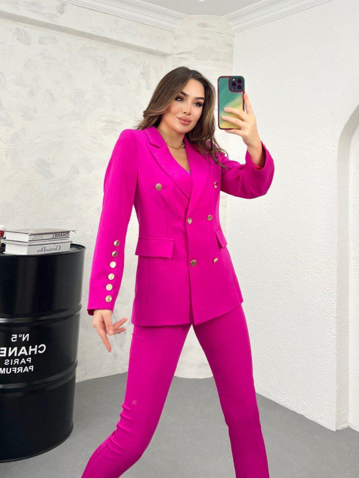 Women six buttons blazer and pants suit wholesale Barbie Pink