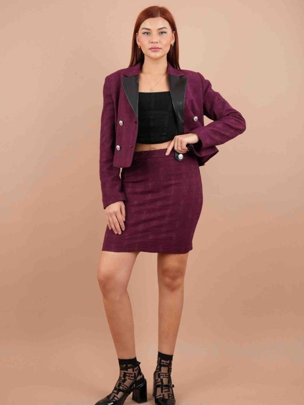 Burgundy skirt suit best sale