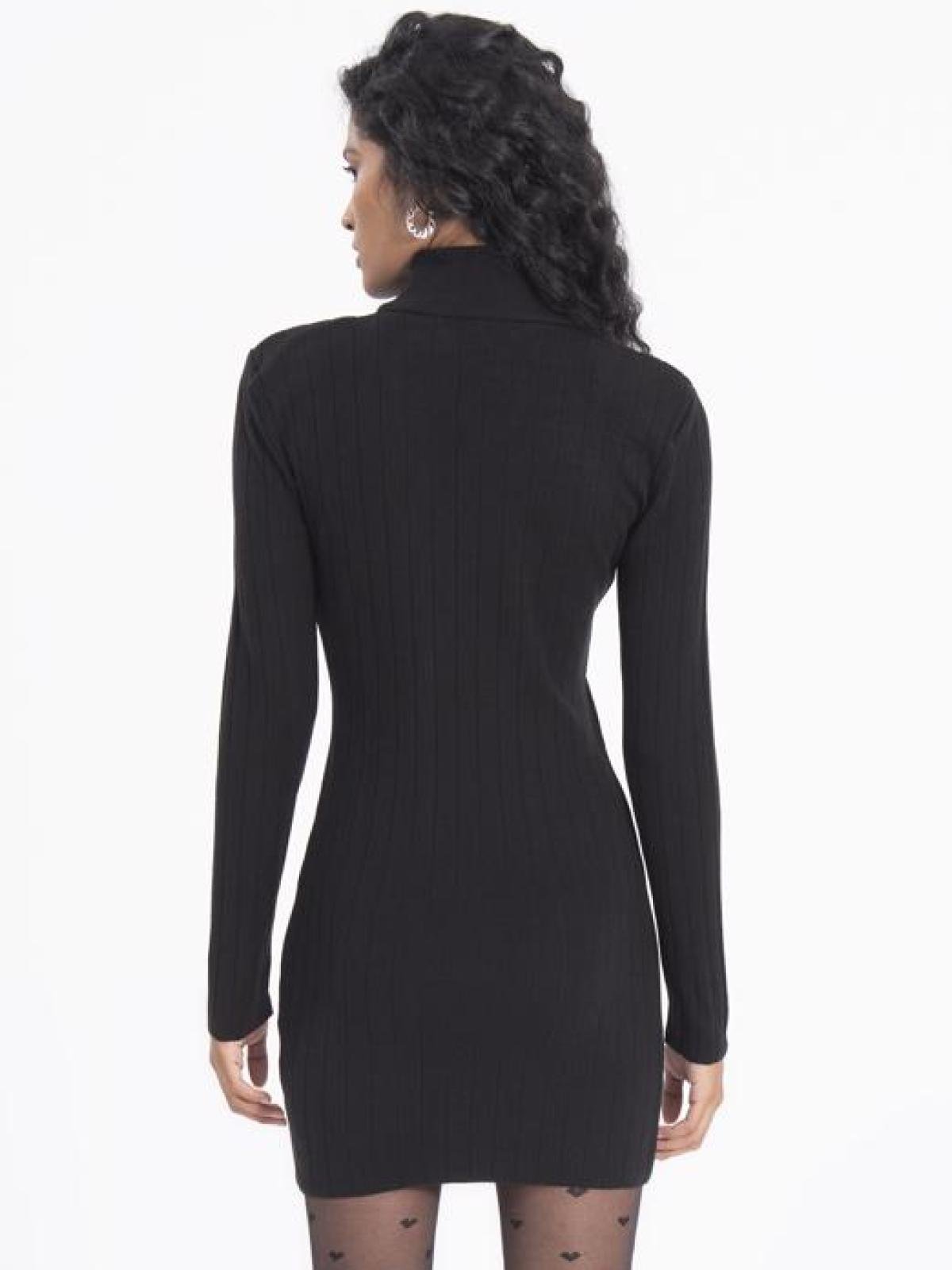 Women turtleneck tricot mini dress wholesale Black color