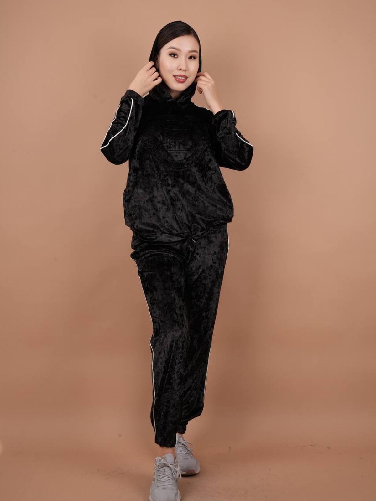Women velvet sweatsuit wholesale Black color Toptan Giyim