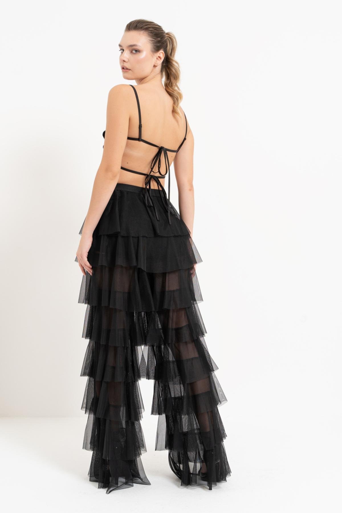 Women wholesale tiered tulle pants in black | Wholesale Trouser