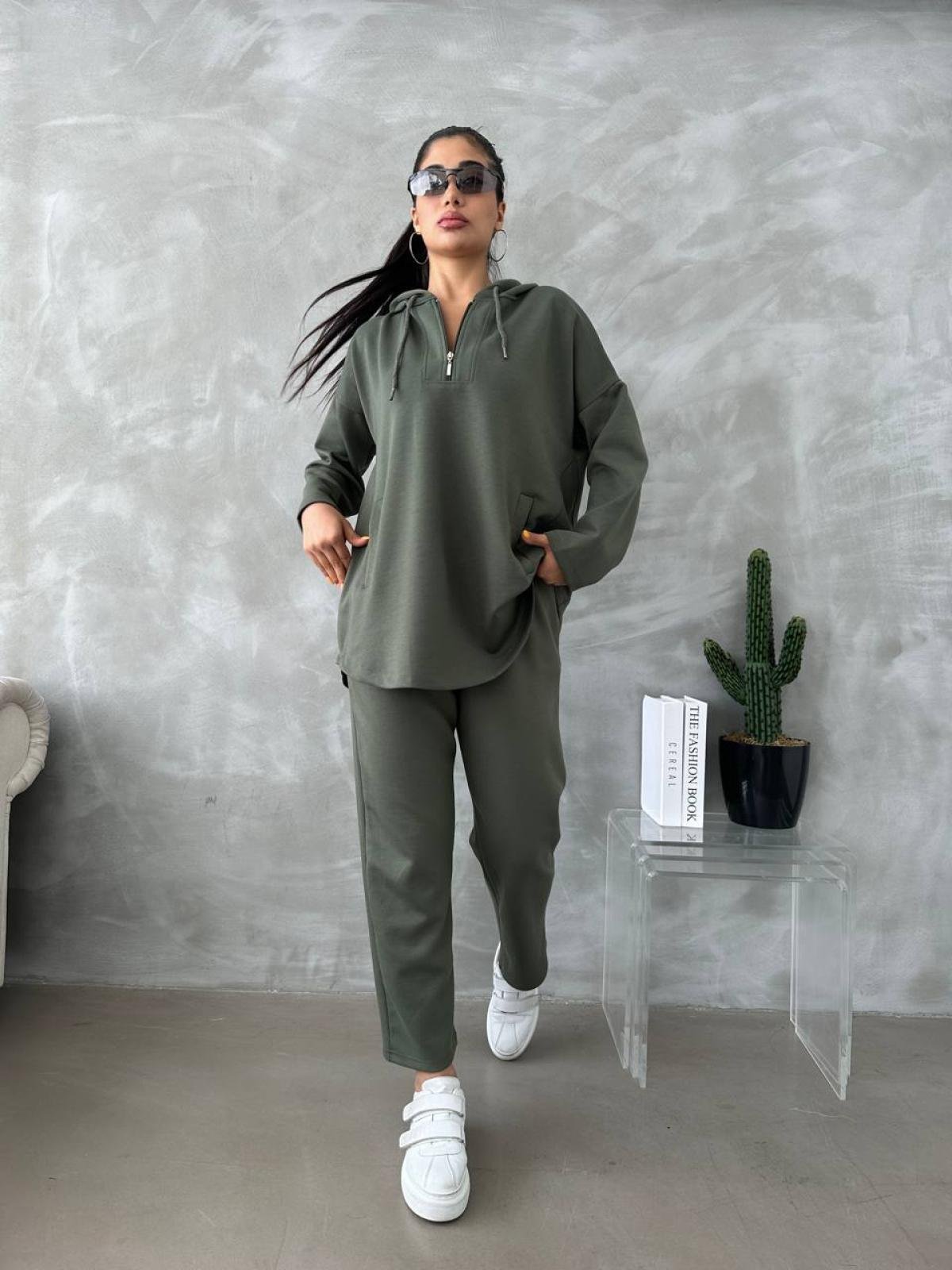 Buy Olive Solid Zipper Tracksuit for Women