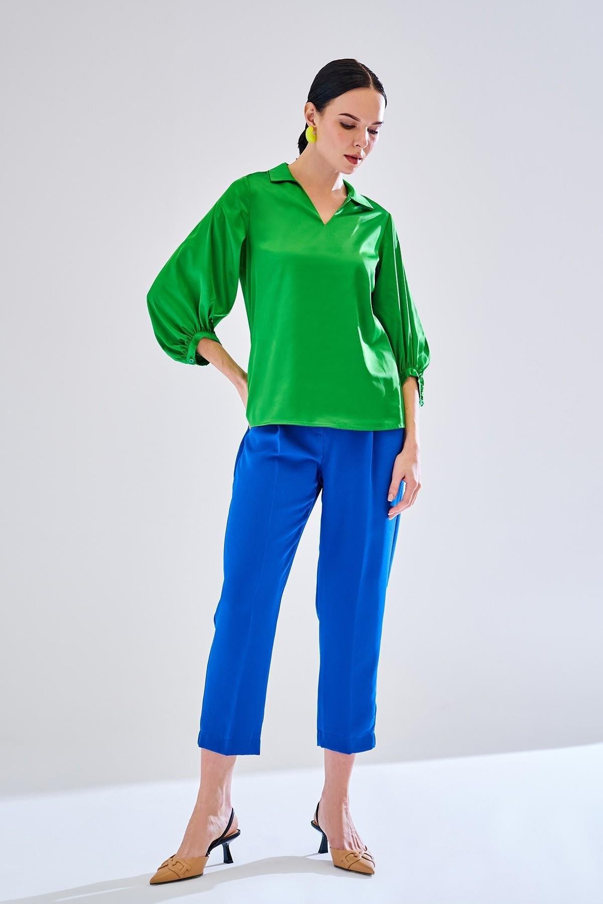 Yeşil Duz Casual Bluz