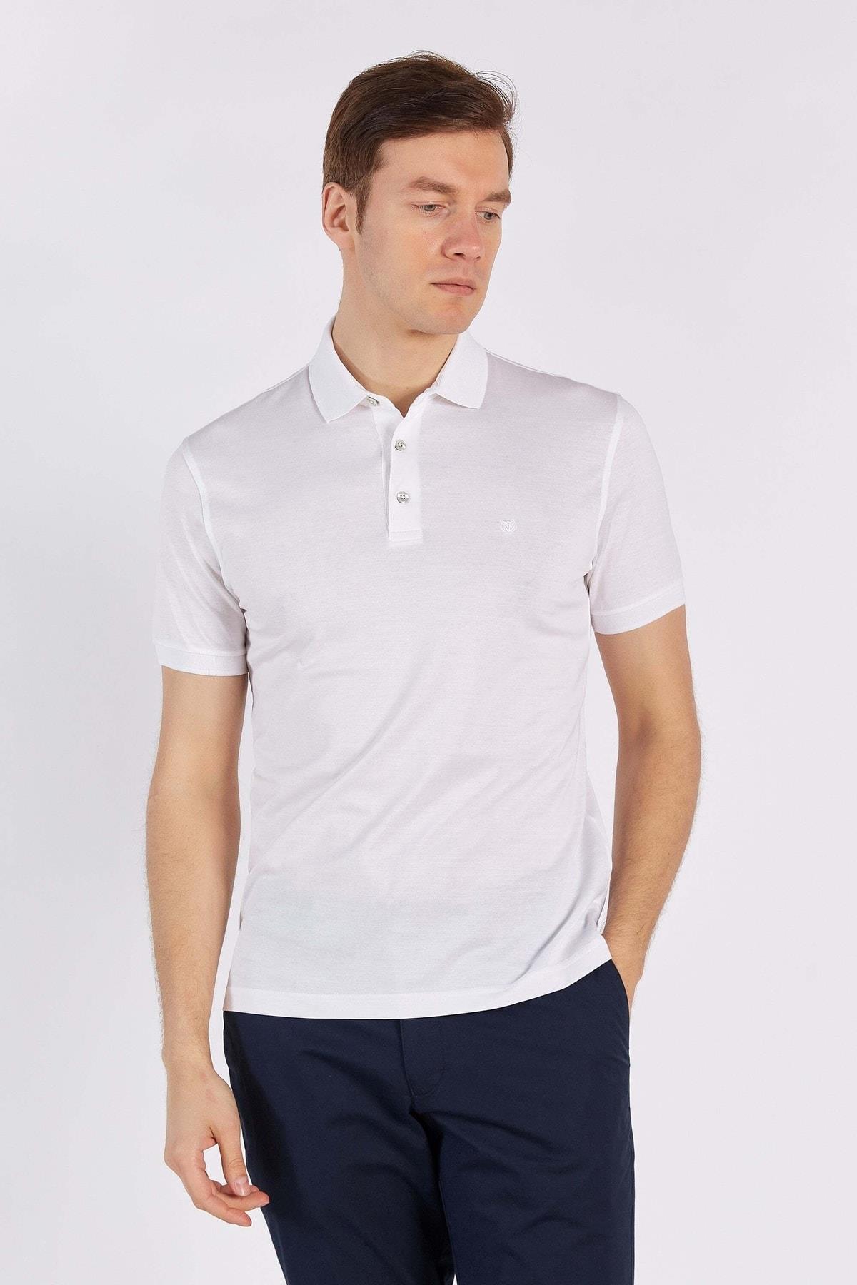 Erkek Beyaz Kısa Kol Polo Yaka %100 Pamuk T-shirt