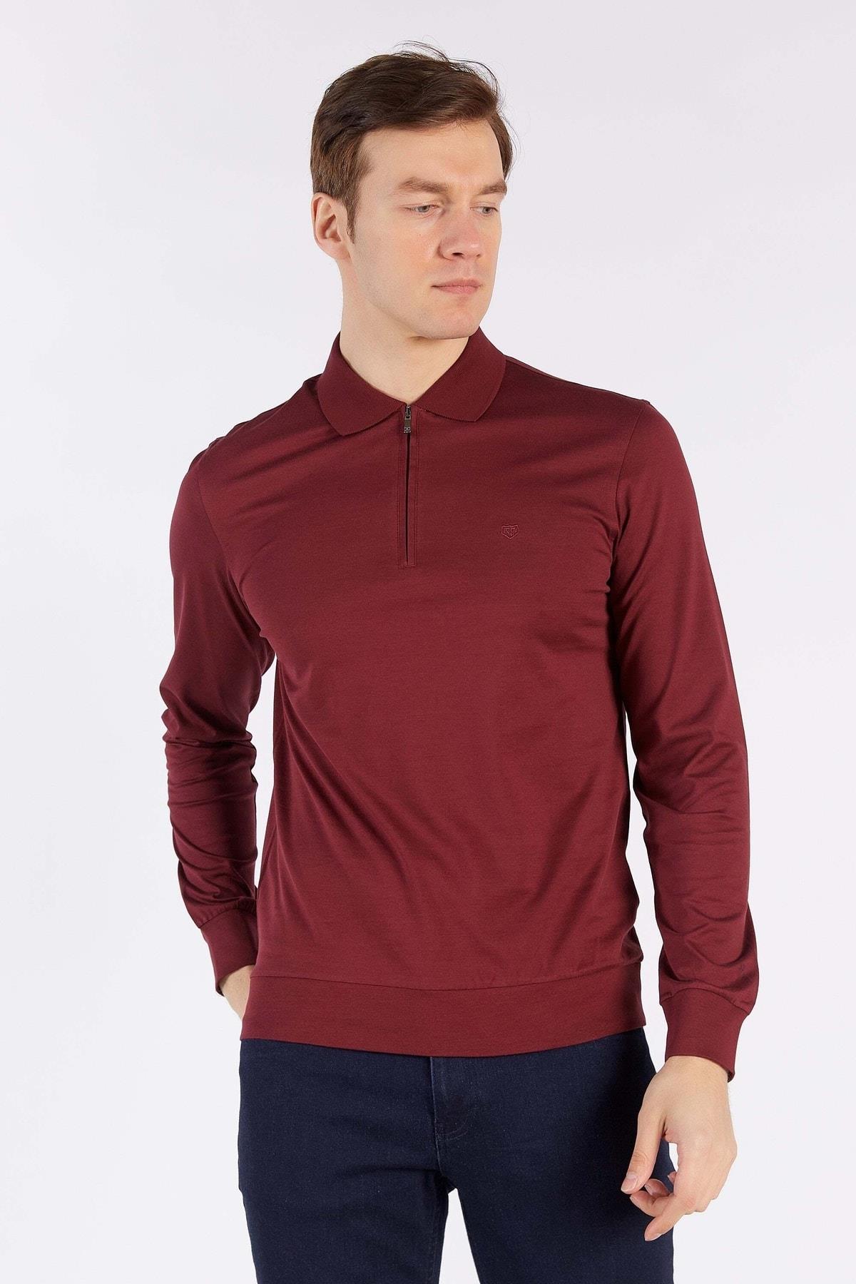 Erkek Bordo Uzun Kol Polo Yaka %100 Pamuk T-shirt