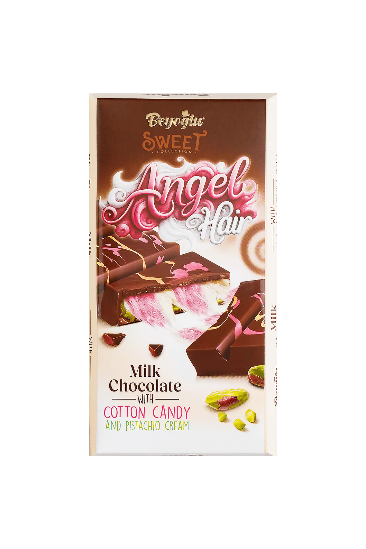 Angel Hair Milk Chocolate Filled with Pistachios and Cotton Candy