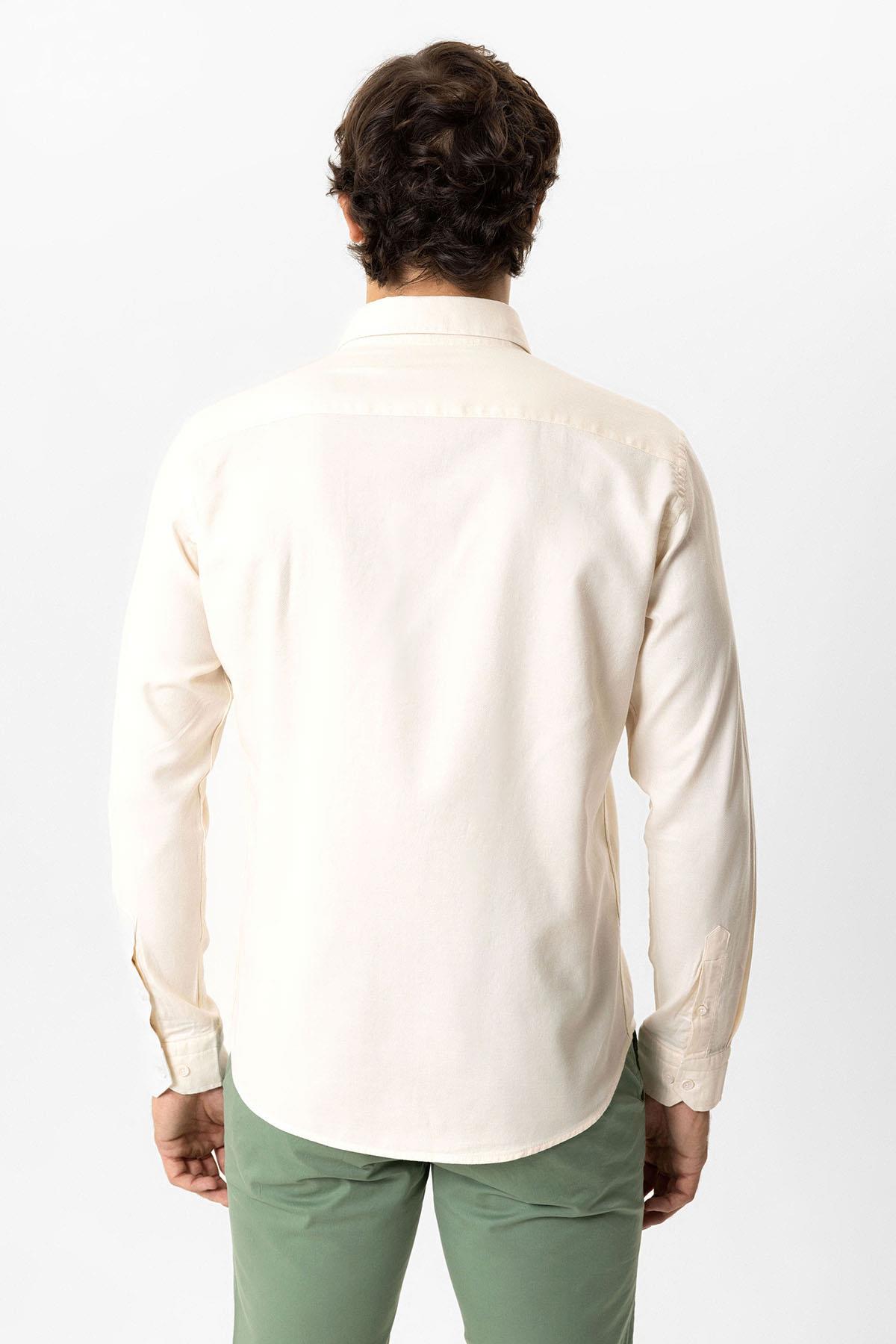 Bej Slim Fit %100 Pamuk Gömlek