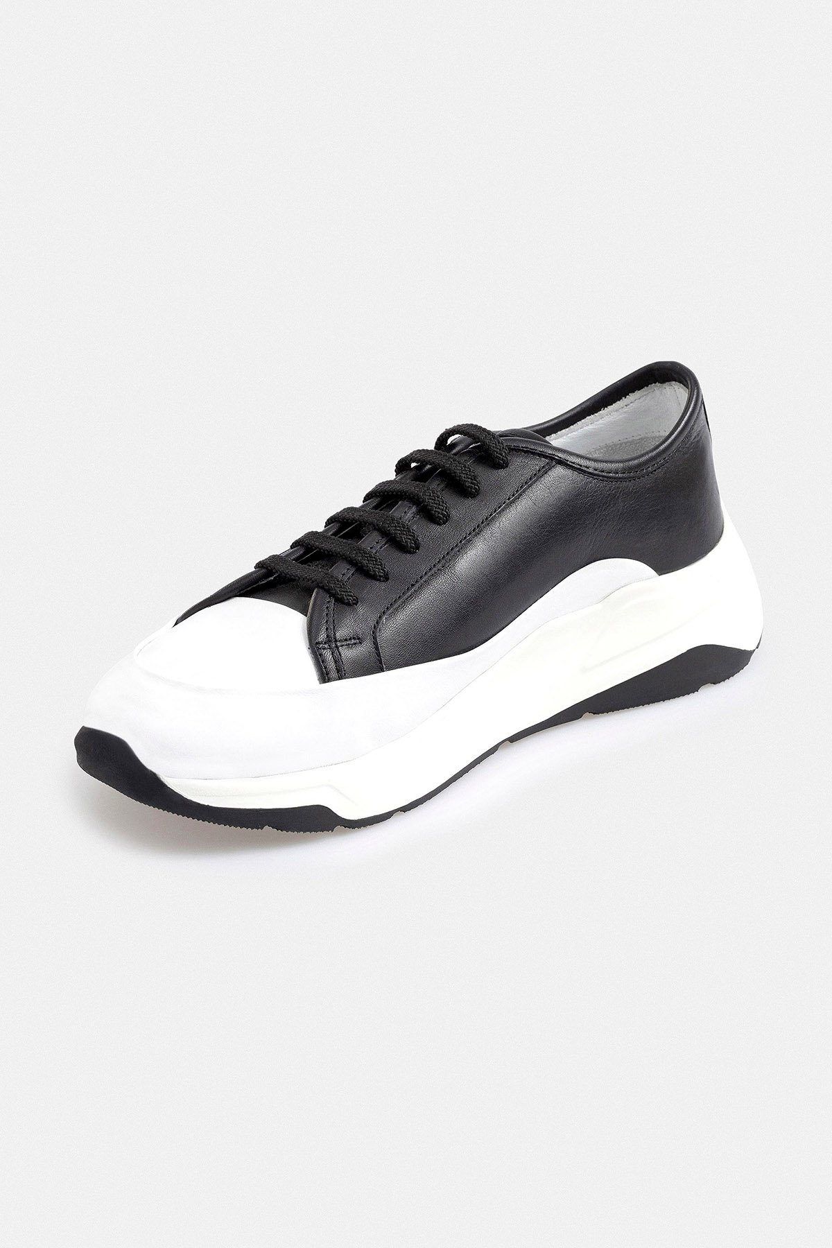 %100 Deri Termo Tabanlı Siyah Beyaz Erkek Sneaker Ayakkabı
