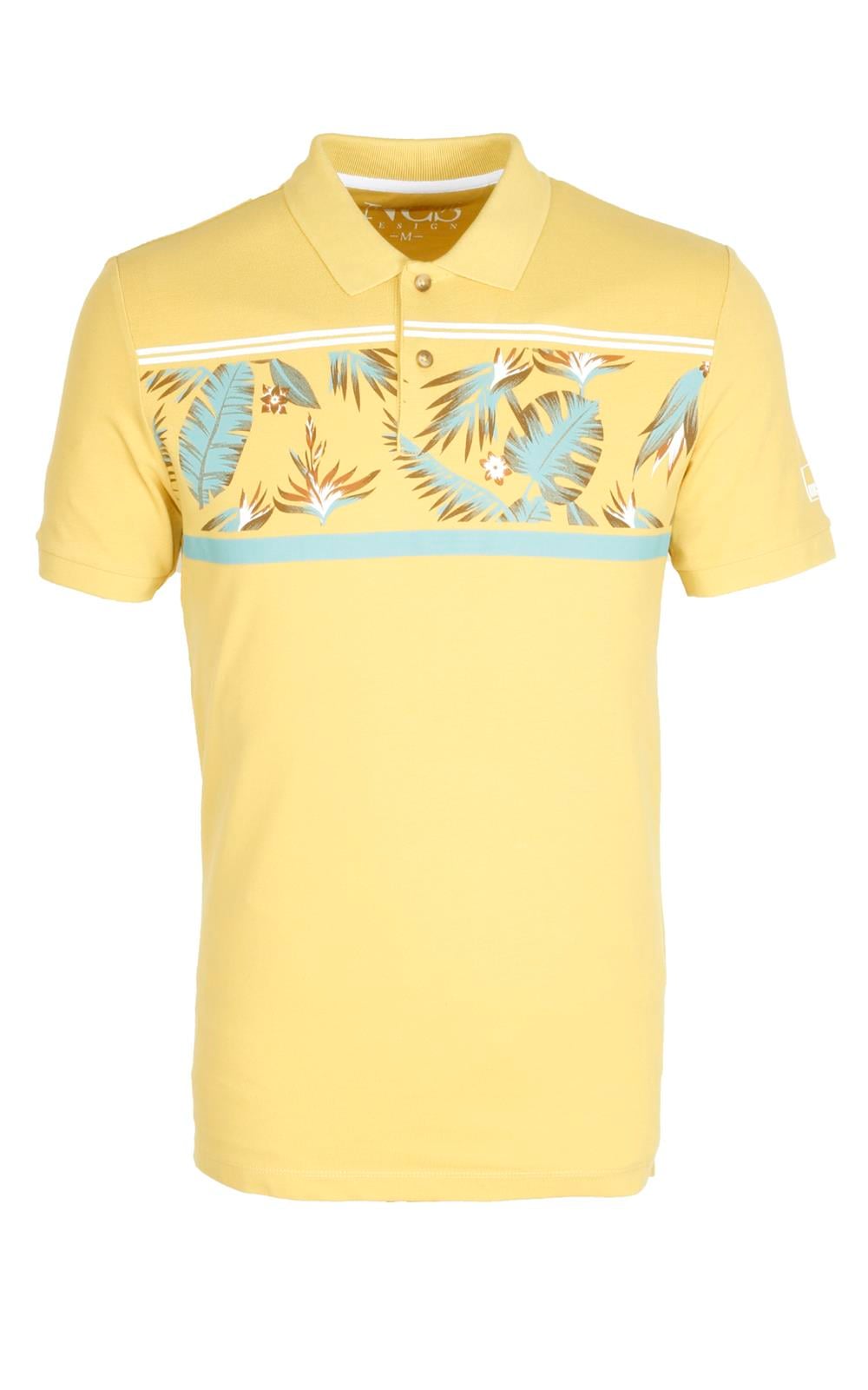 Erkek Polo Yaka Tişört Desenli Sarı %100 Pamuk Slim Fit T-shirt