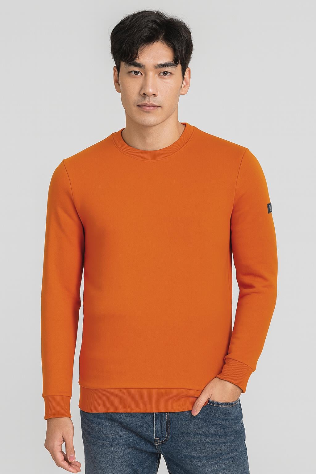 Gri melanj Erkek Sweatshirt Bisiklet Yaka 3 İplik Yıkamalı Slim