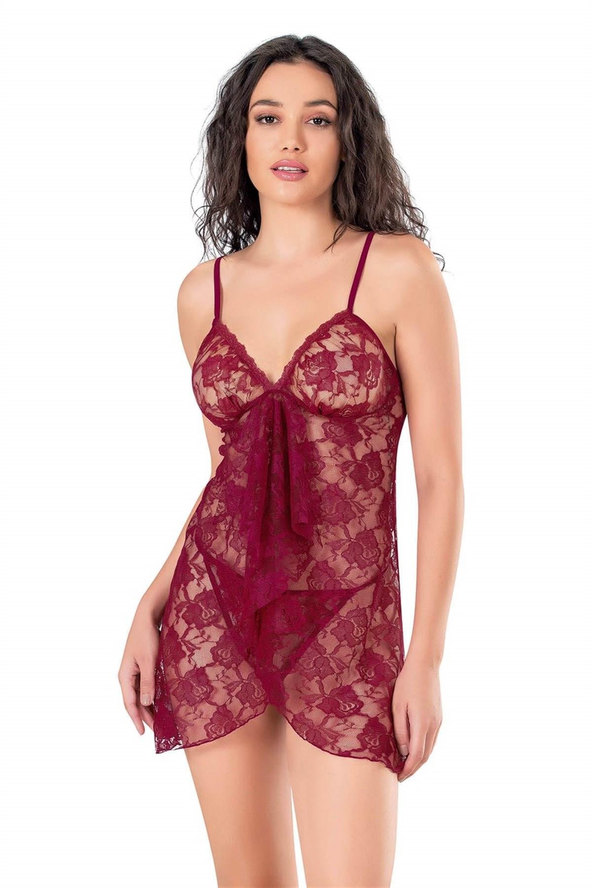 Aria's Closet Bordo Kısa Tül Gecelik