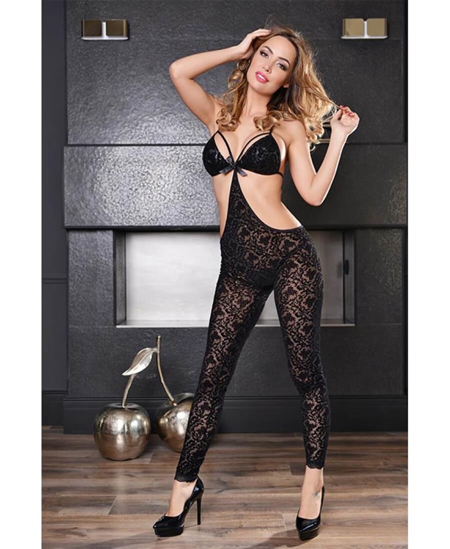 Aria's Closet Göğüs Dekolteli Flok Vücut Çorabı