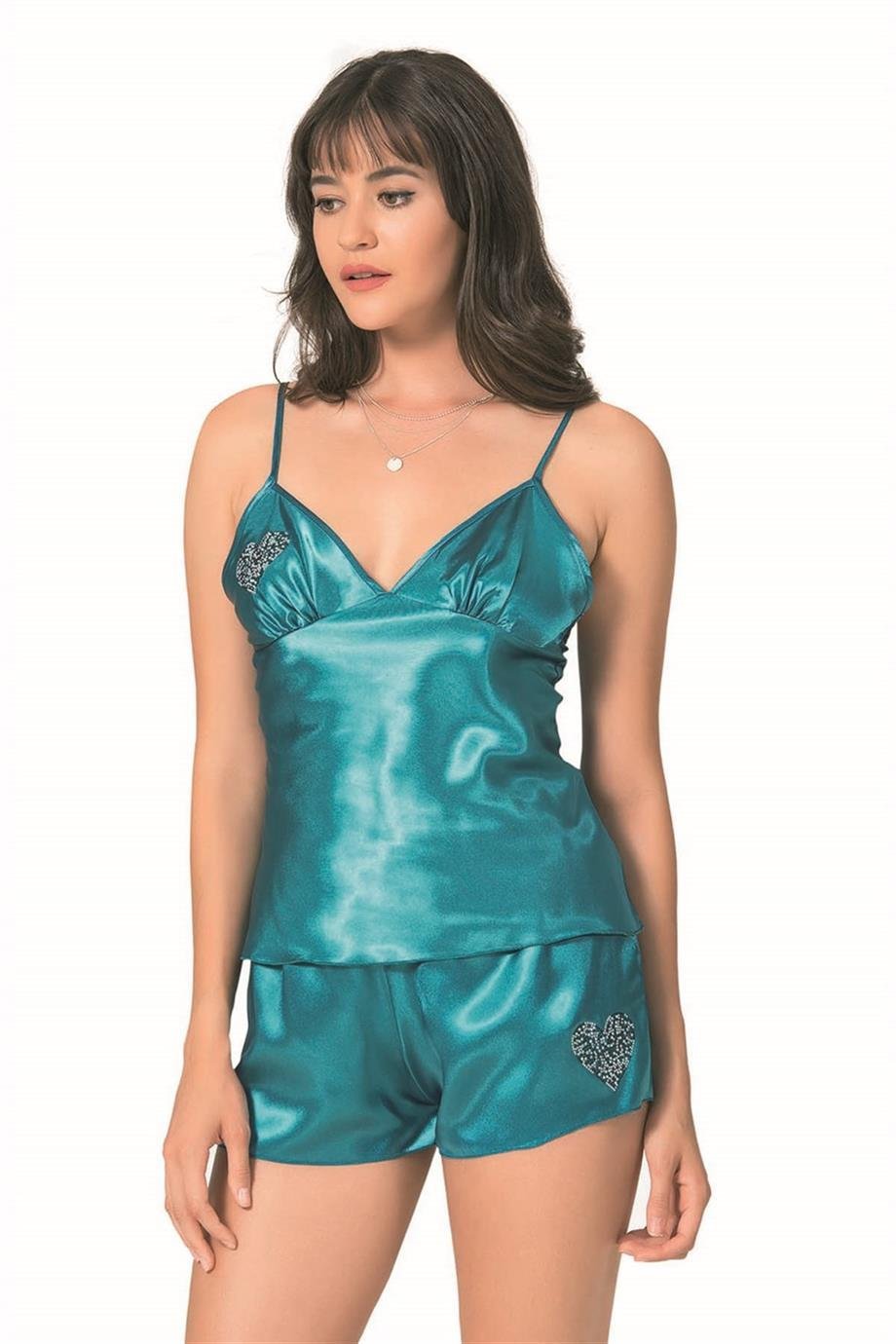 Aria's Closet Petrol Saten Babydoll Şort Takımı
