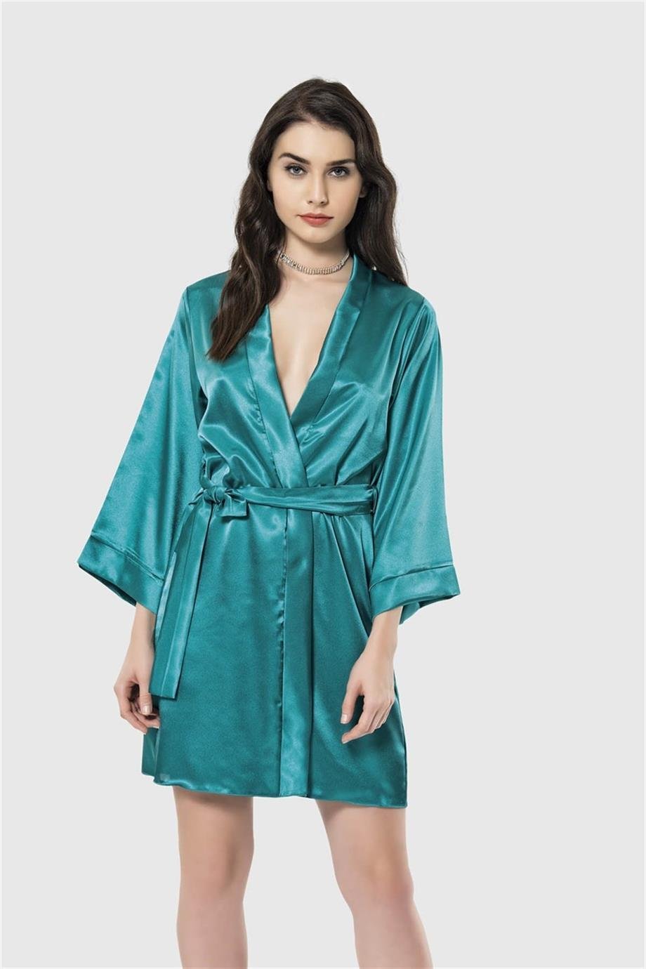 Arias Closet Zümrüt Kısa Saten Sabahlık