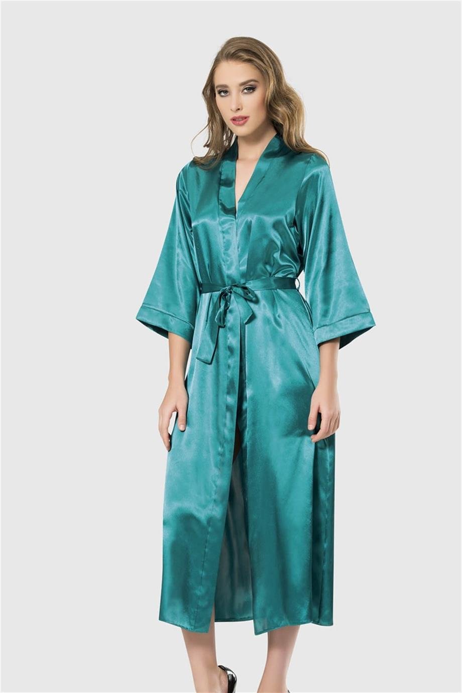 Arias Closet Zümrüt Uzun Saten Sabahlık