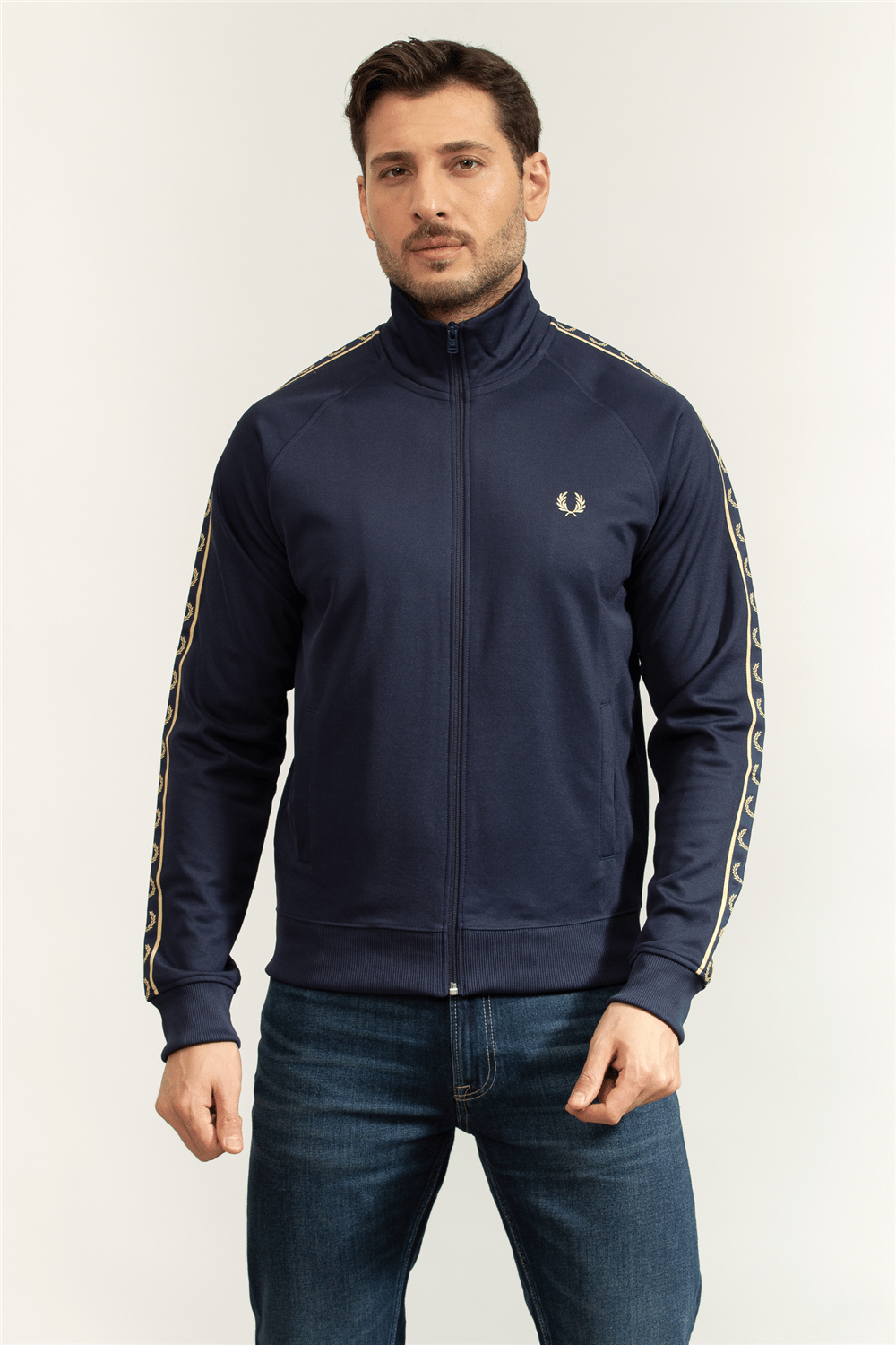 FRED PERRY ジャケット Fred Perry Contrast Tape Track Jacket Erkek Fermuarlı Sweatshirt