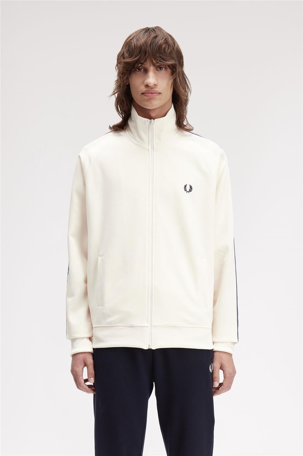 Fred Perry Contrast Tape Track Jacket Erkek Fermuarlı Sweatshirt Bej