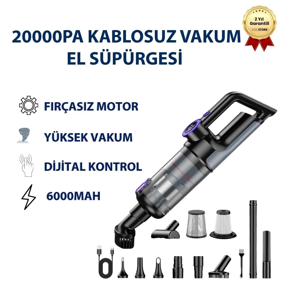 ROOTY V001 22000Pa Kablosuz Vakum Süpürge - Güçlü El Süpürgesi