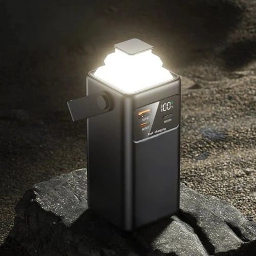 24.000mAh Fenerli Işıklı Prime Dijital Göstergeli Dahili Çoklu Kablolu Powerbank Siyah Taşınabilir Şarj Cihazı