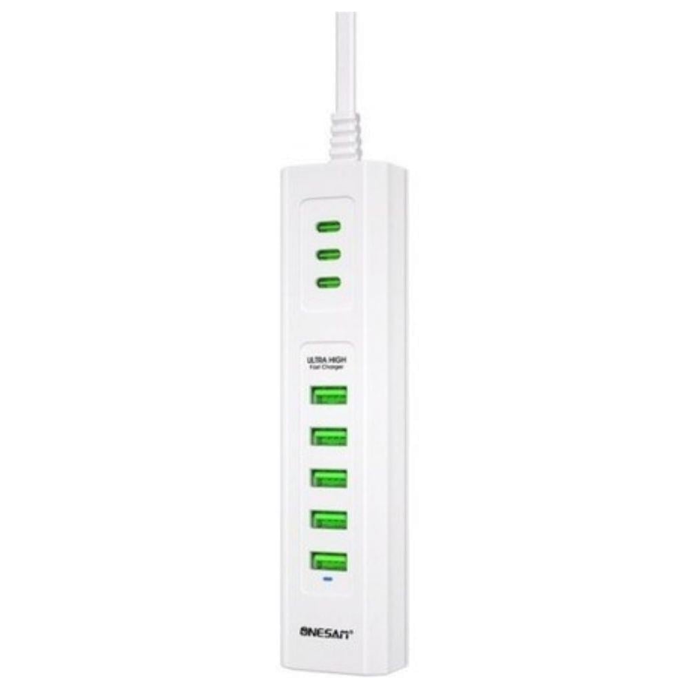 3 Type-C + 5 USB Girişli 24W Hızlı Şarj Cihazı Çoklu Soket Akım Korumalı Adaptör