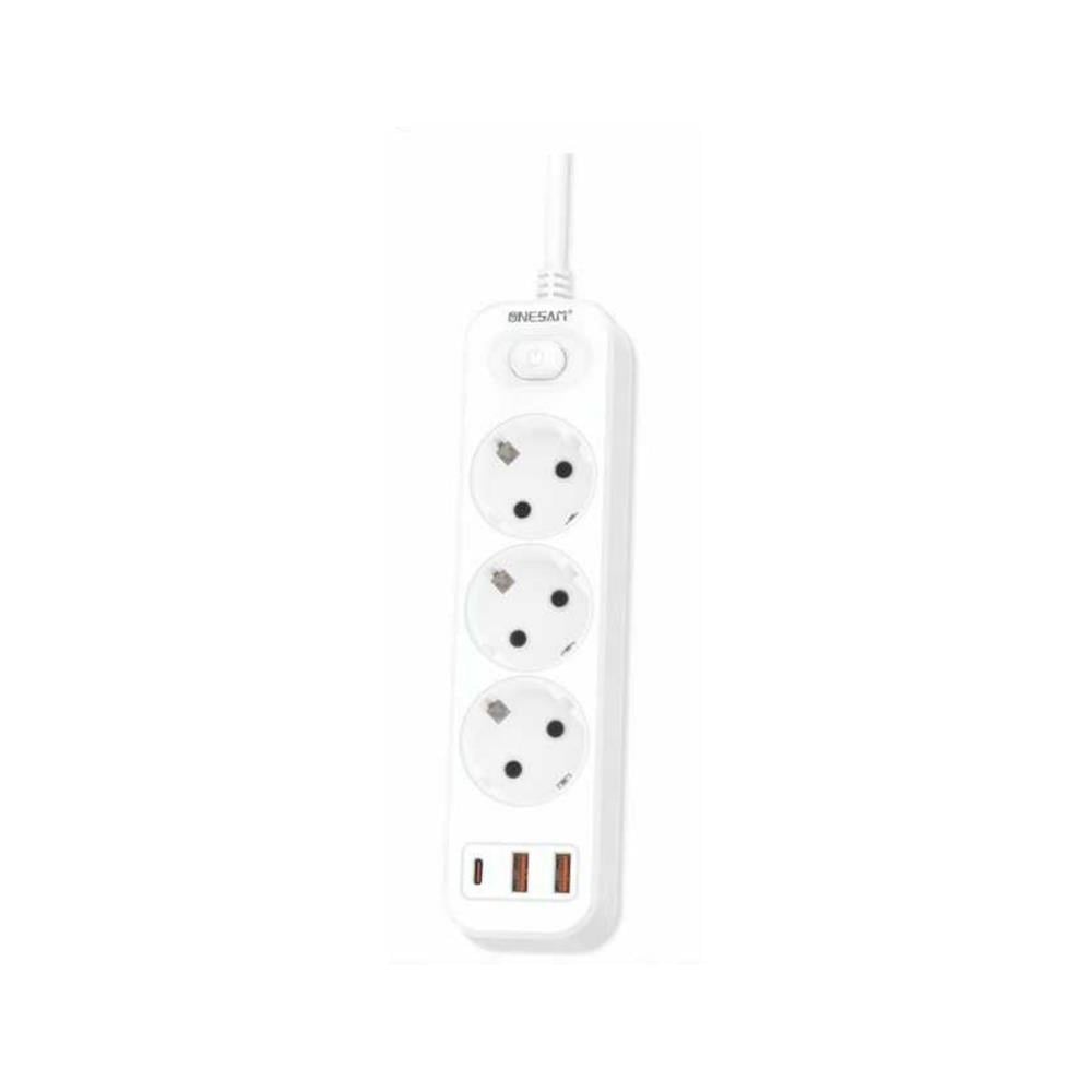 3lü Akım Korumalı Priz | USB + Type-C Çıkışlı Çoklu Şarj Ünitesi
