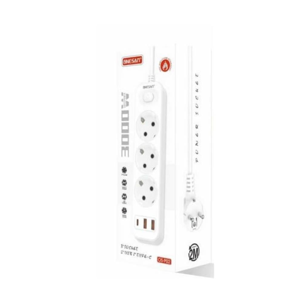 3lü Akım Korumalı Priz | USB + Type-C Çıkışlı Çoklu Şarj Ünitesi