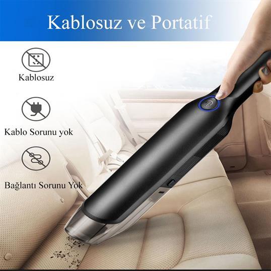 80W Portatif Yıkanabilir Filtreli 30dk Çalışma Islak Kuru Çekebilen Ev Ofis Uyumlu Araç Ev Süpürge