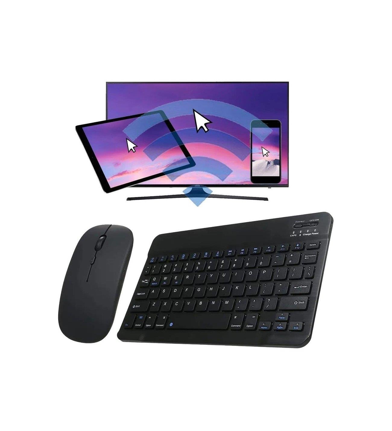 Tüm Cihazlara Uyumlu Akıllı Taşınabilir Şarj Edilebilir Kablosuz Bluetooth Klavye ve Mouse Seti