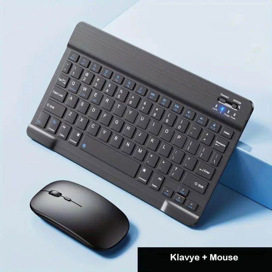 Tüm Cihazlara Uyumlu Akıllı Taşınabilir Şarj Edilebilir Kablosuz Bluetooth Klavye ve Mouse Seti