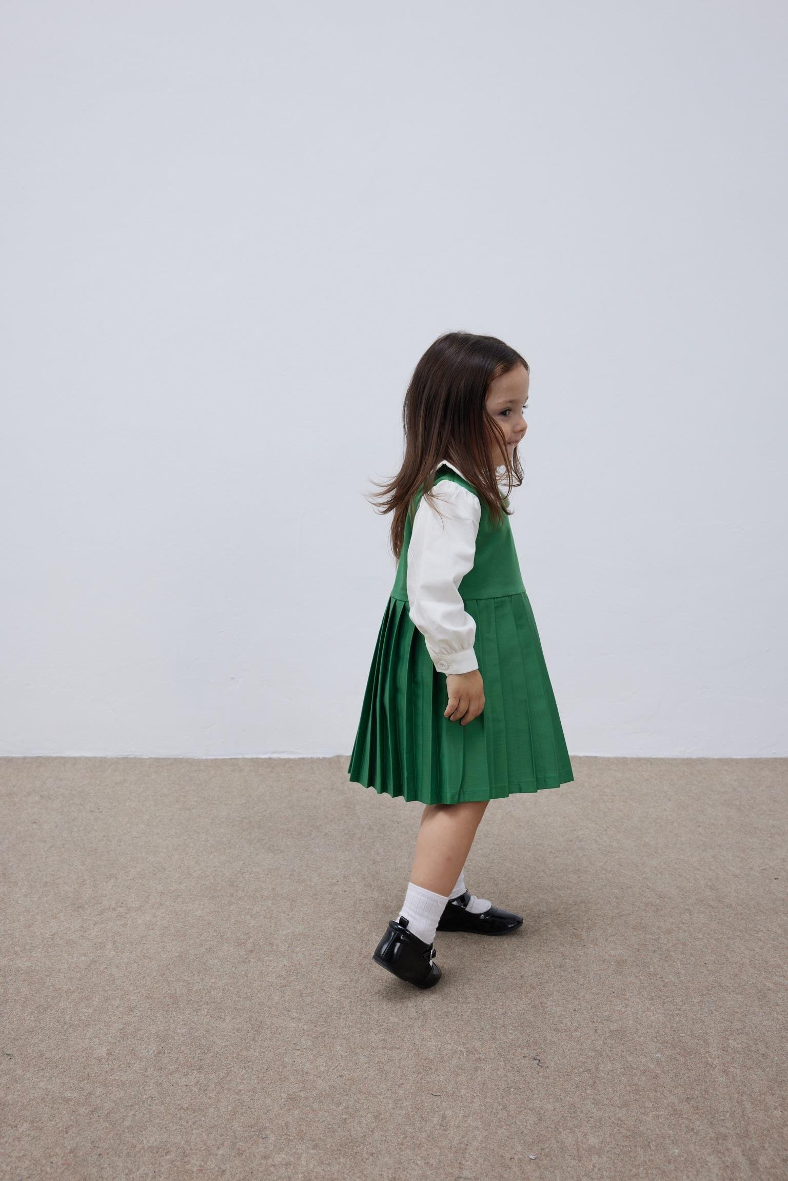 Pilili Çocuk Elbise Yeşil - FAHHARKIDS