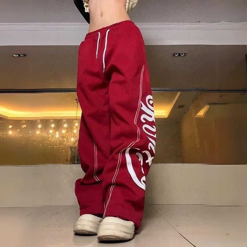 Y2k Red Text Detail Unisex Eşofman Altı