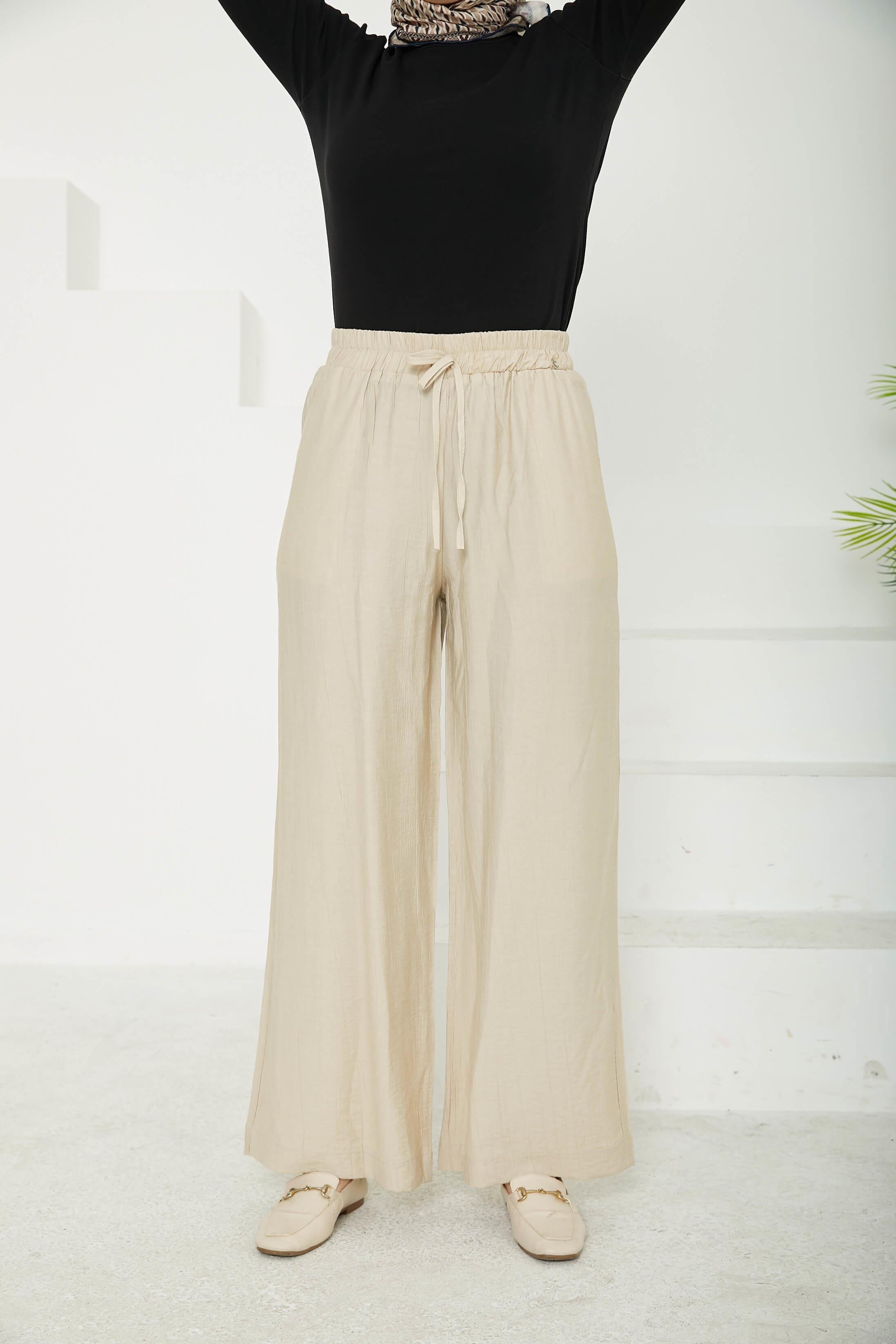 Armine TREND Çilek Kumaş Beli Lastikli Pantolon Bej 25YT209