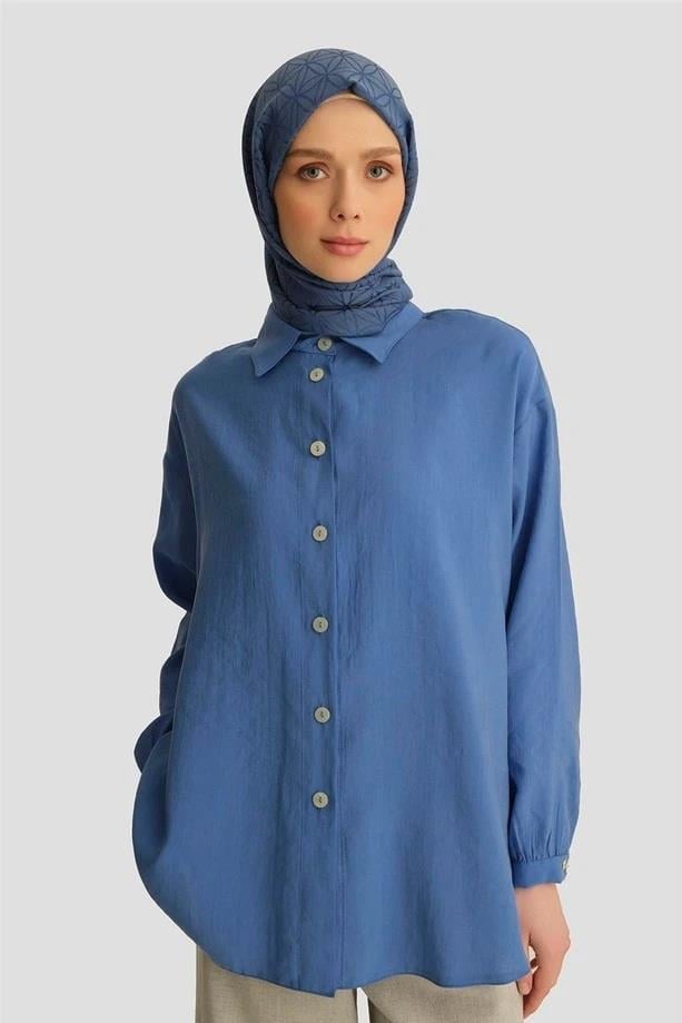 Armine TREND Rahat Kesim Gömlek Tunik Saks 25YT486