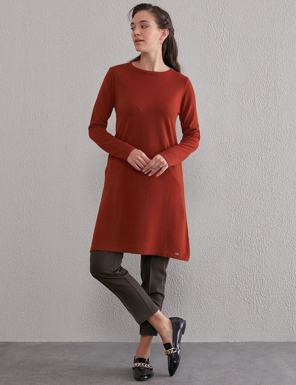 KAYRA Basic Sıfır Yaka Triko Tunik KA-SZ-TRK41 Kiremit