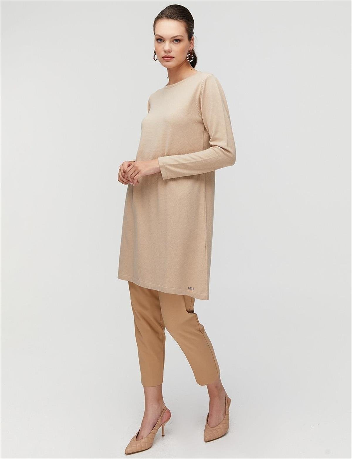 KAYRA Basic Sıfır Yaka Triko Tunik KA-SZ-TRK41 Taş