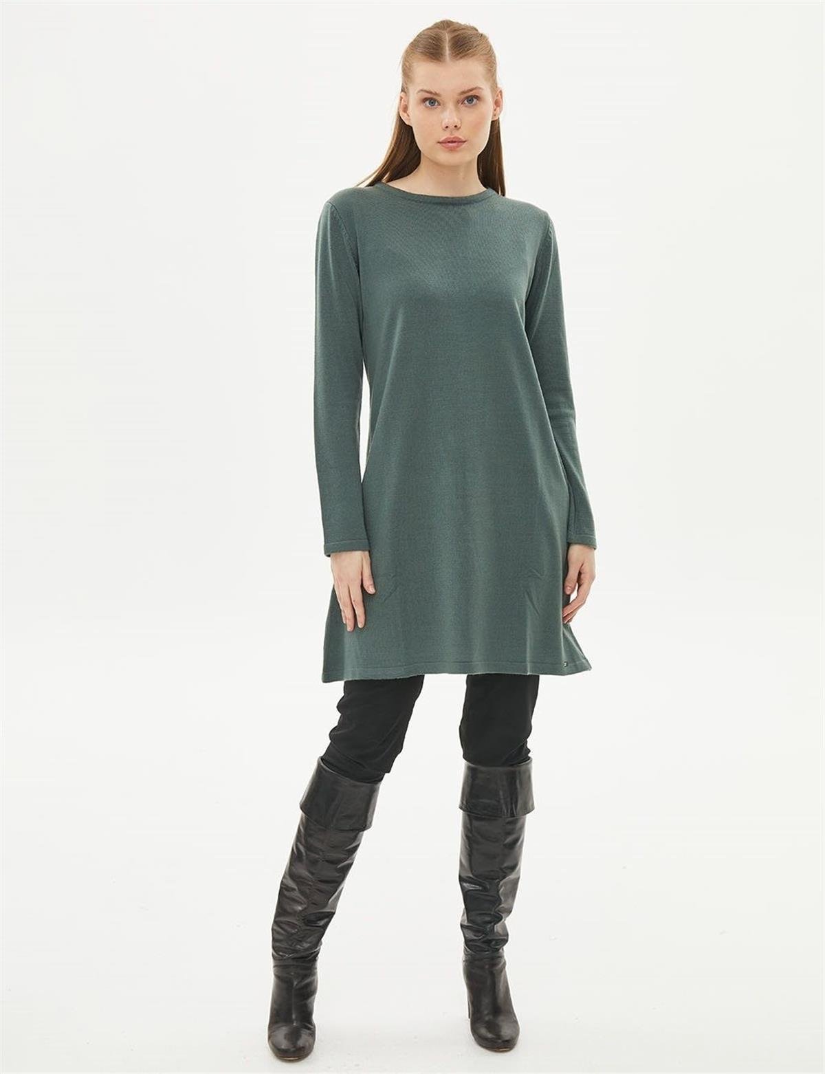 KAYRA Basic Sıfır Yaka Triko Tunik KA-SZ-TRK41 Küf Yeşili