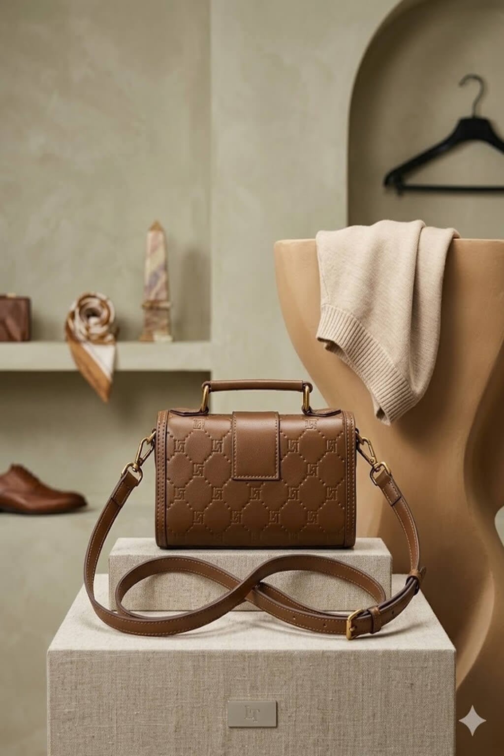Levidor Mıknatıslı Minimal Modern Stil Omuz Çantası Camel 930406