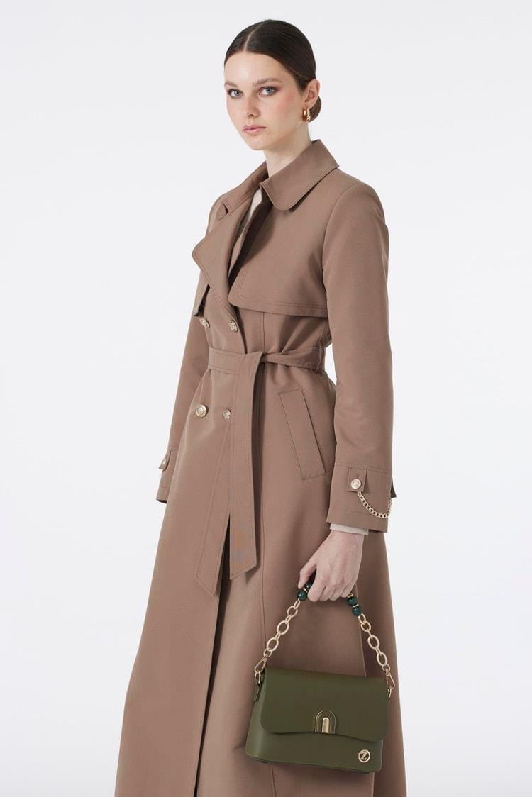 Zühre Zincir Detaylı Mocha Trençkot 13560 | Furkan Giyim