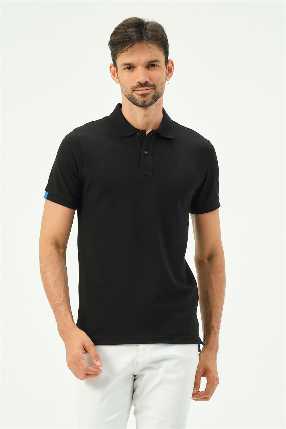 MSW Renkli Çizgili Regular Fit Erkek Siyah Polo Yaka T-shirt