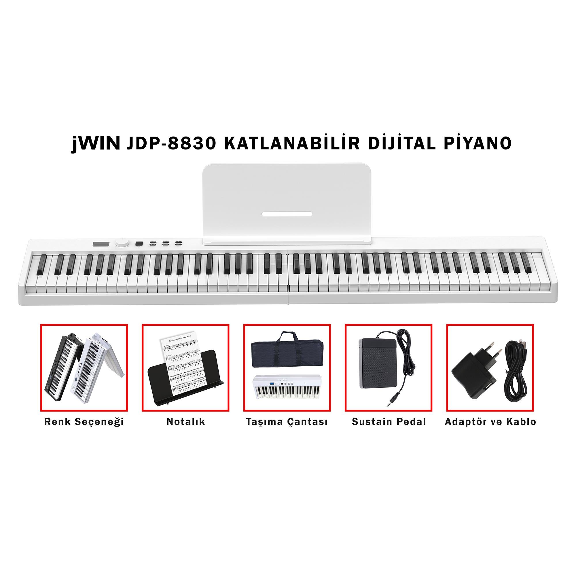 Jwin JDP-8830 Katlanabilir Bluetooth + Şarjlı Piyano - Beyaz - Depodan  Kapıya