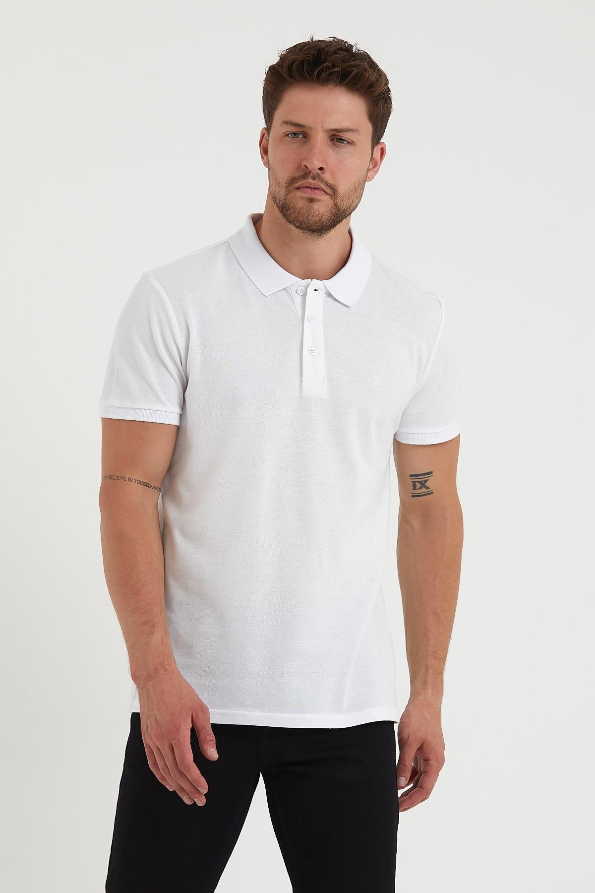 Erkek Regular Fit Polo Yaka 3lü T-shirt Beyaz-Lacivert-Siyah