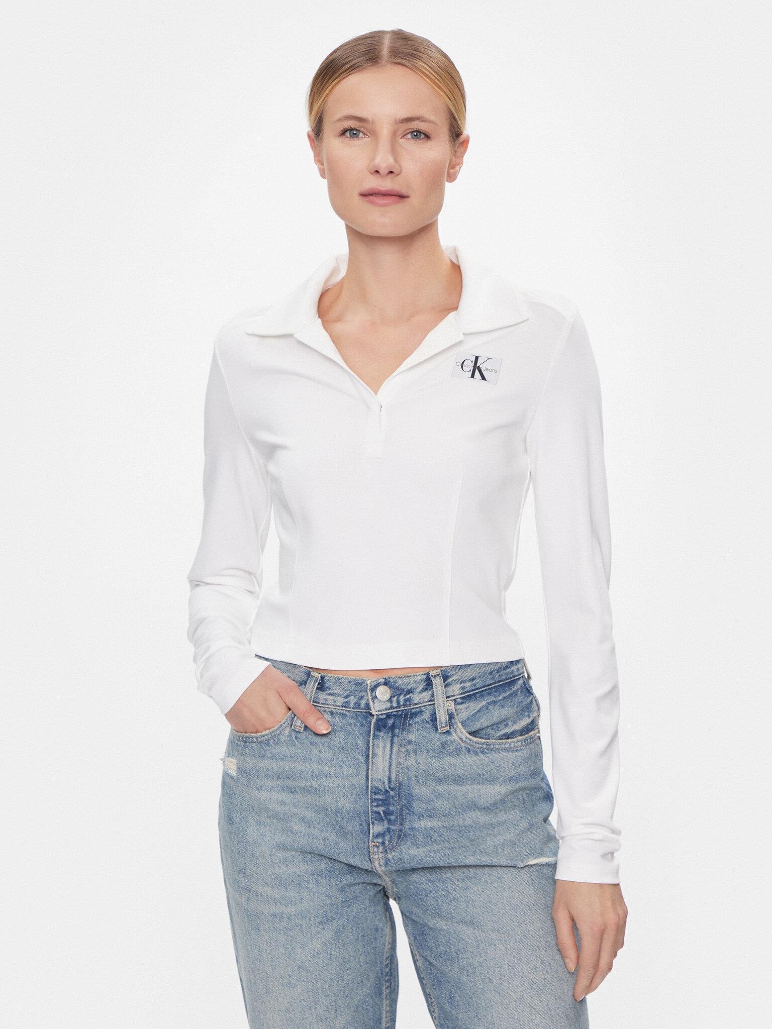 Calvin Kle n Kad n 100 Pamuklu Basic Fermuarl Polo Yaka Beyaz T Shirt J20J222556 YAF J20J222556 YAF