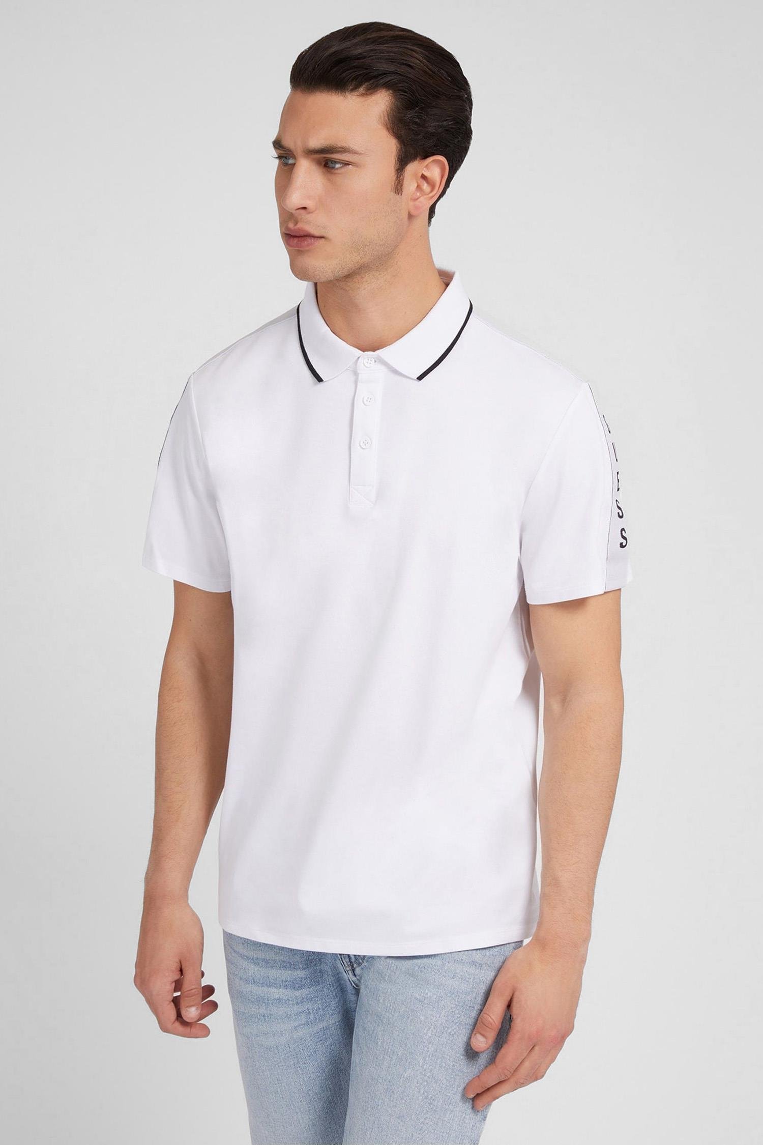 GUESS Erkek Polo Yaka Du me Kapamal K sa Kollu Beyaz Polo Yaka T Shirt M2YP25 KARS0 G011 M2YP25 KARS0 G011
