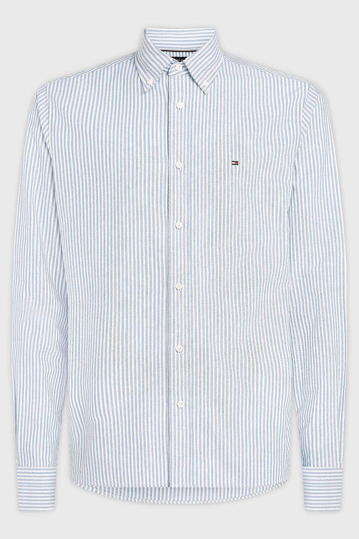 Tommy Hilfiger Erkek Dokuma Gomek Yaka Uzun Kol Gunluk Mavi Gomlek MW0MW36238 0A4 MW0MW36238 0A4