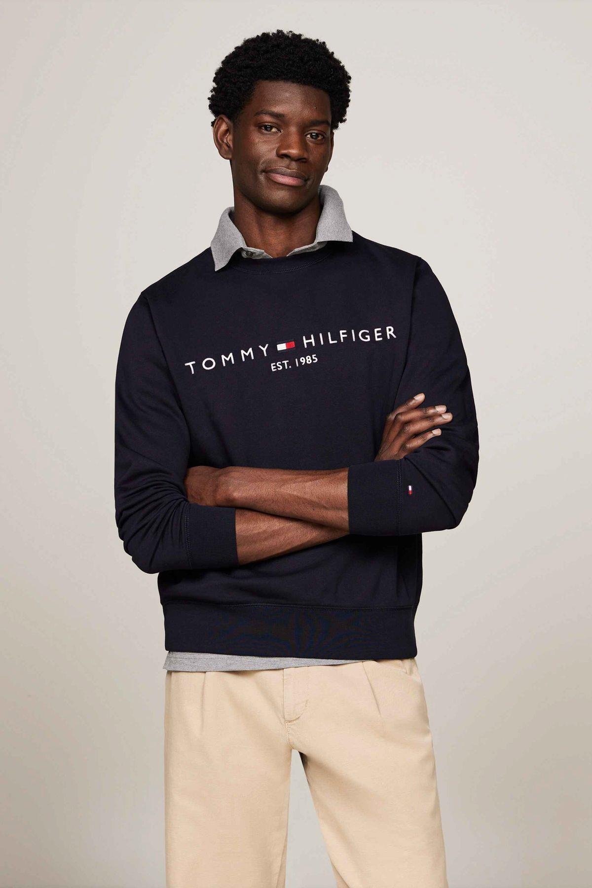 Tommy Hilfiger Erkek Marka Logolu Uzun Kollu Rahat Lacivert Sweatshirt MW0MW11596 DW5